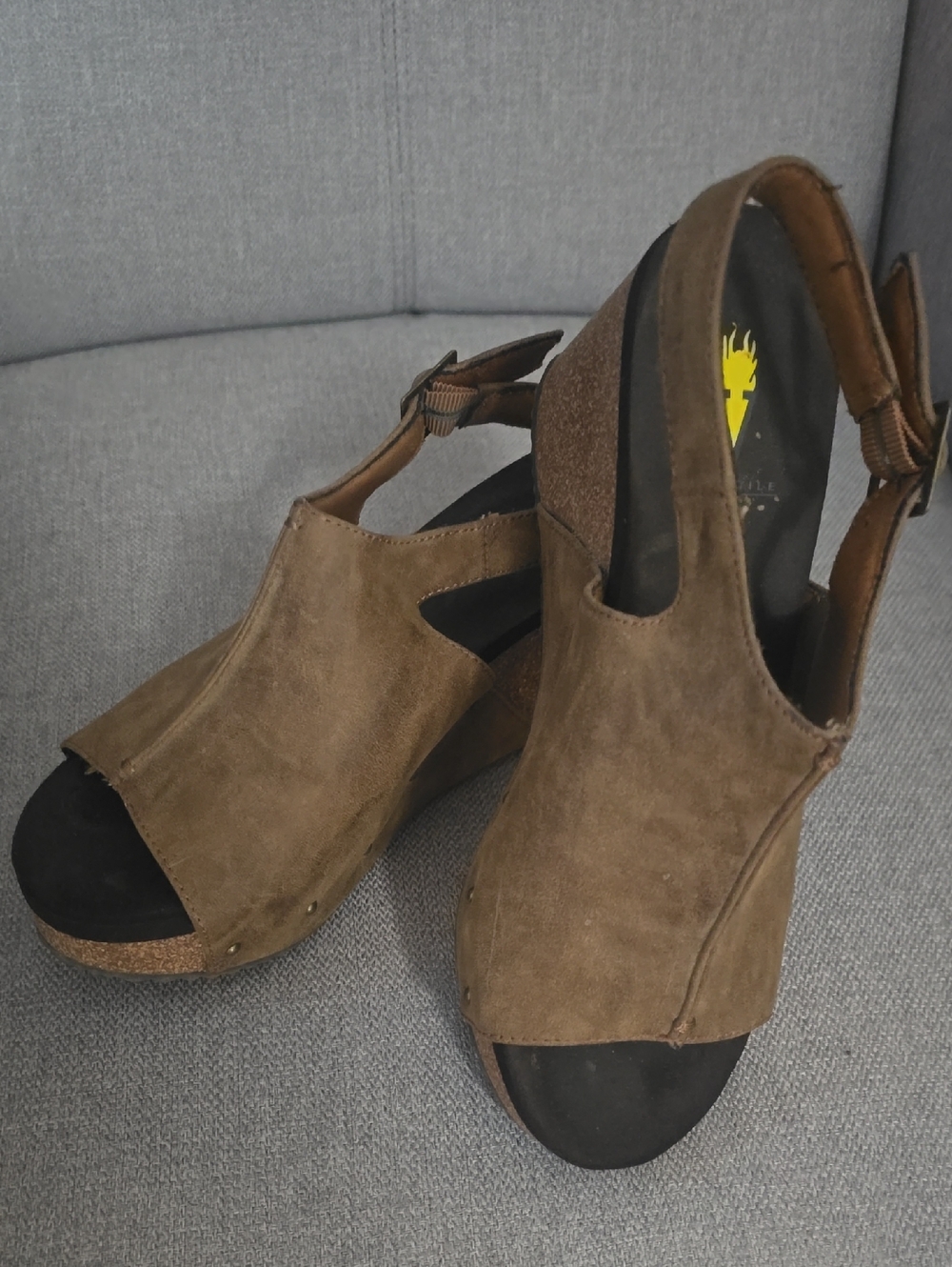 Volatile Brown Suede Open-Toe Wedge Sandals